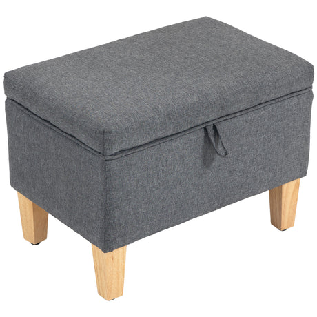 Linen Fabric Storage Ottoman 49cm Wide With Rubberwood Legs - Velmora