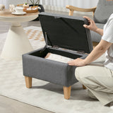 Linen Fabric Storage Ottoman 49cm Wide With Rubberwood Legs - Velmora