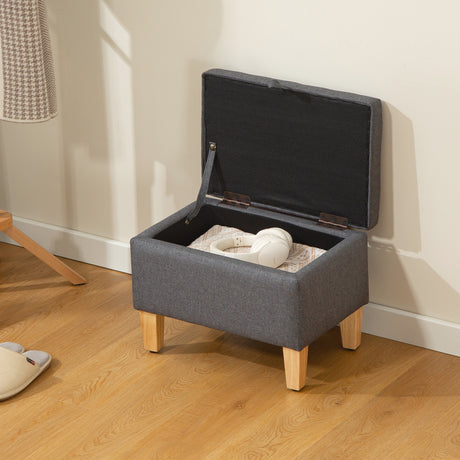 Linen Fabric Storage Ottoman 49cm Wide With Rubberwood Legs - Velmora