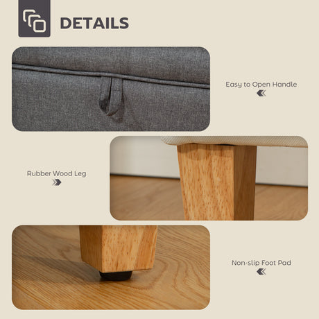 Linen Fabric Storage Ottoman 49cm Wide With Rubberwood Legs - Velmora