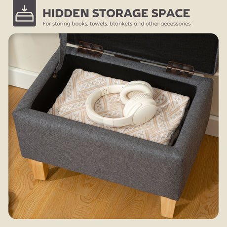 Linen Fabric Storage Ottoman 49cm Wide With Rubberwood Legs - Velmora