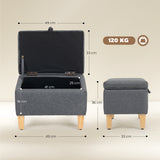 Linen Fabric Storage Ottoman 49cm Wide With Rubberwood Legs - Velmora