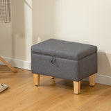 Linen Fabric Storage Ottoman 49cm Wide With Rubberwood Legs - Velmora