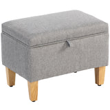 Linen Fabric Storage Ottoman 49cm Wide With Rubberwood Legs - Velmora
