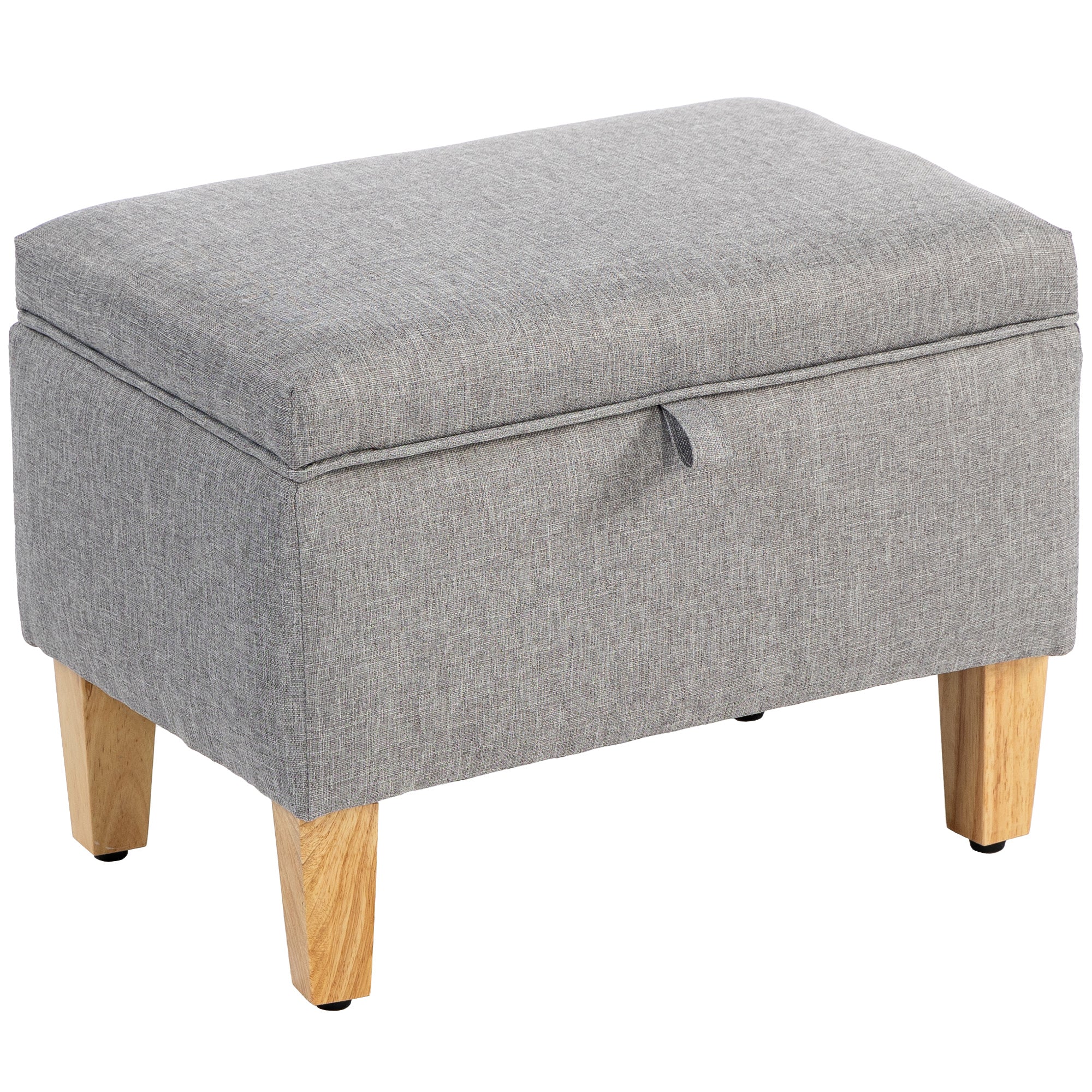 Linen Fabric Storage Ottoman 49cm Wide With Rubberwood Legs - Velmora