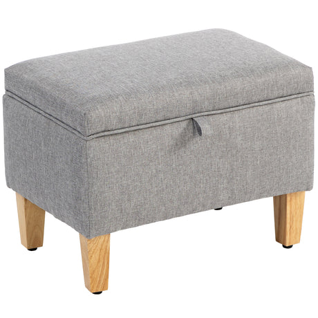 Linen Fabric Storage Ottoman 49cm Wide With Rubberwood Legs - Velmora