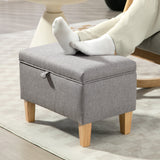 Linen Fabric Storage Ottoman 49cm Wide With Rubberwood Legs - Velmora