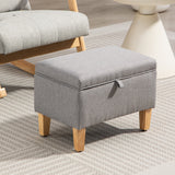 Linen Fabric Storage Ottoman 49cm Wide With Rubberwood Legs - Velmora