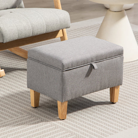 Linen Fabric Storage Ottoman 49cm Wide With Rubberwood Legs - Velmora