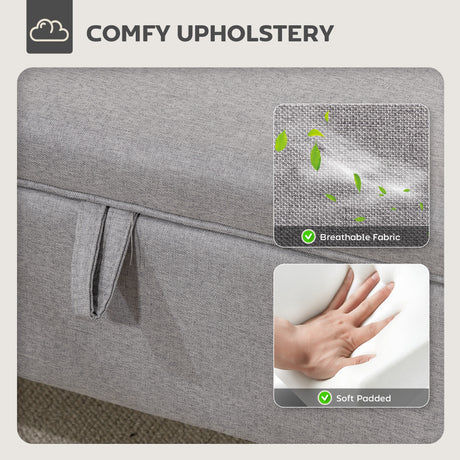 Linen Fabric Storage Ottoman 49cm Wide With Rubberwood Legs - Velmora