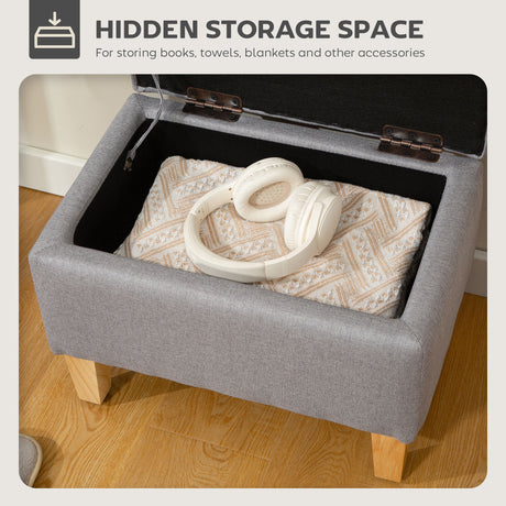 Linen Fabric Storage Ottoman 49cm Wide With Rubberwood Legs - Velmora