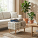 Linen Fabric Storage Ottoman 50cm Wide With Wooden Legs - Velmora