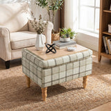 Linen Fabric Storage Ottoman 50cm Wide With Wooden Legs - Velmora