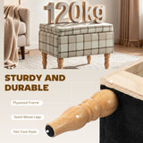 Linen Fabric Storage Ottoman 50cm Wide With Wooden Legs - Velmora