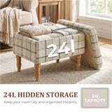 Linen Fabric Storage Ottoman 50cm Wide With Wooden Legs - Velmora