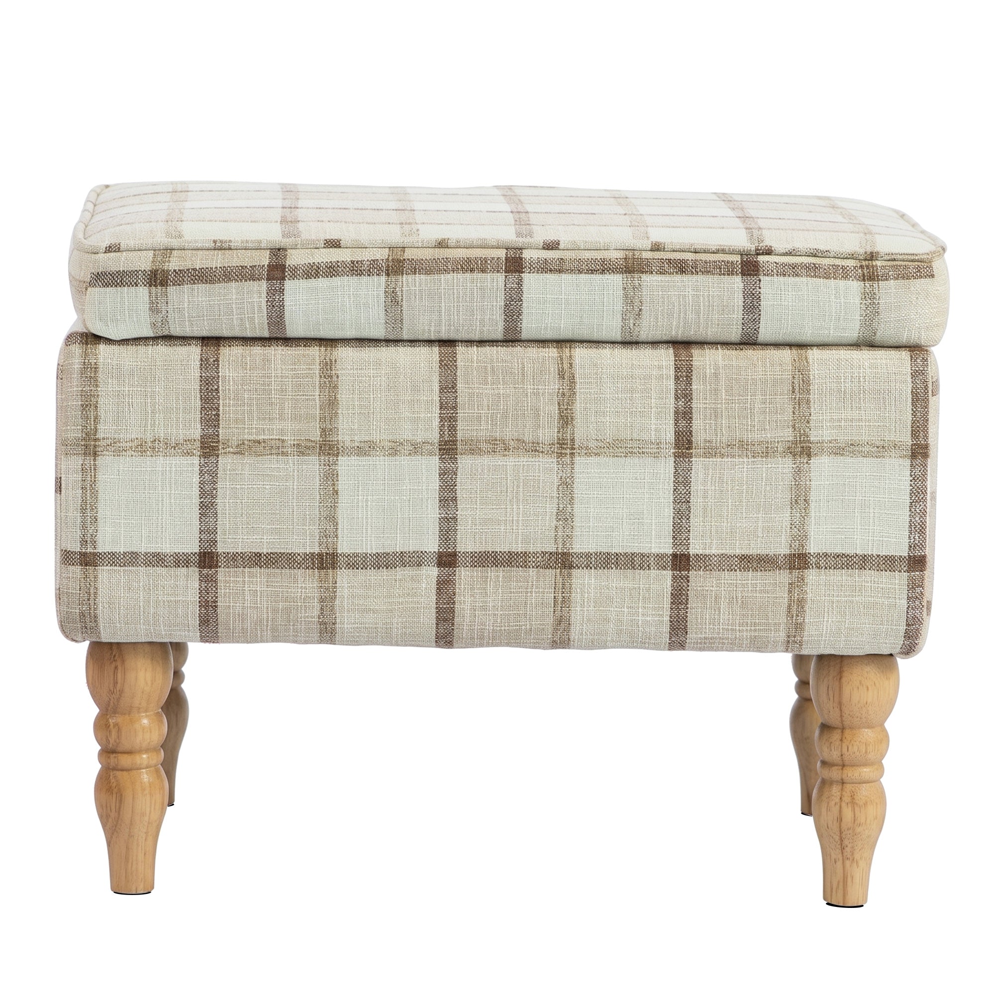 Linen Fabric Storage Ottoman 50cm Wide With Wooden Legs - Velmora