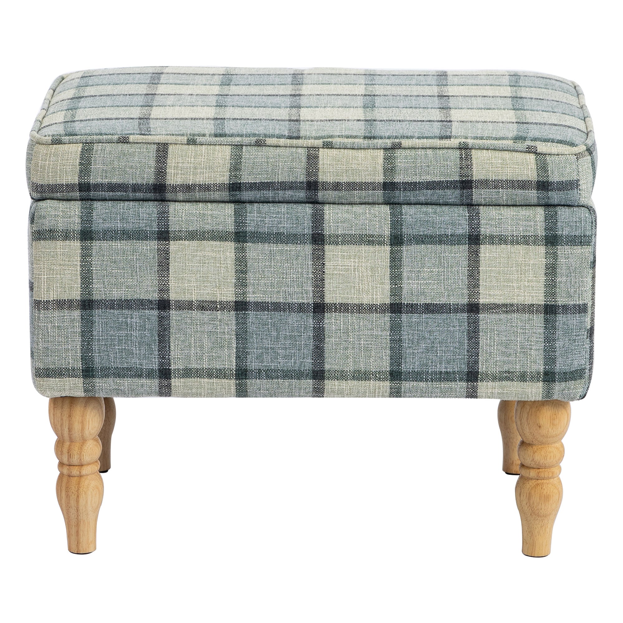 Linen Fabric Storage Ottoman 50cm Wide With Wooden Legs - Velmora