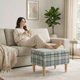 Linen Fabric Storage Ottoman 50cm Wide With Wooden Legs - Velmora