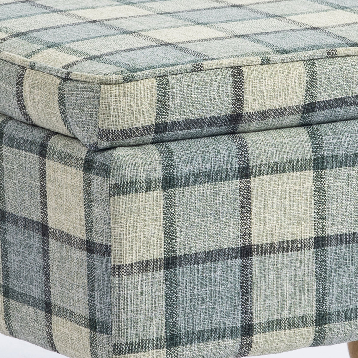 Linen Fabric Storage Ottoman 50cm Wide With Wooden Legs - Velmora