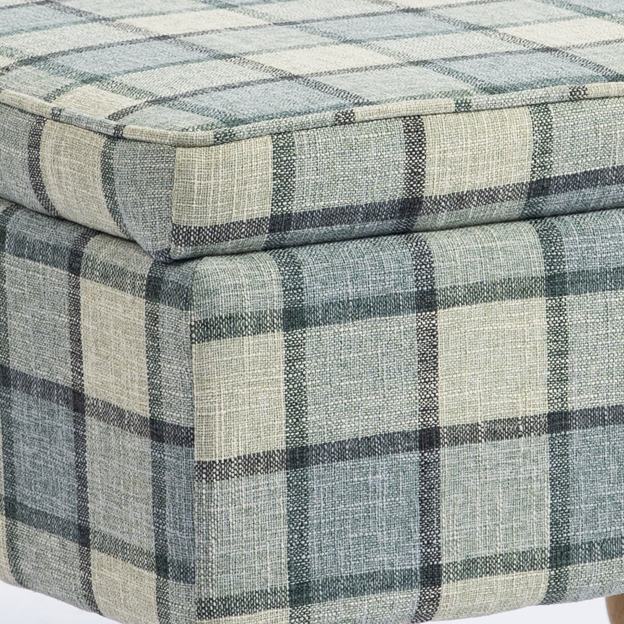 Linen Fabric Storage Ottoman 50cm Wide With Wooden Legs - Velmora