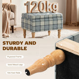 Linen Fabric Storage Ottoman 50cm Wide With Wooden Legs - Velmora