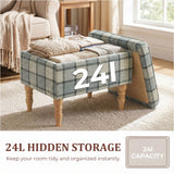 Linen Fabric Storage Ottoman 50cm Wide With Wooden Legs - Velmora