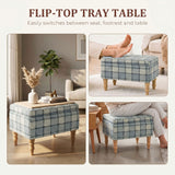 Linen Fabric Storage Ottoman 50cm Wide With Wooden Legs - Velmora