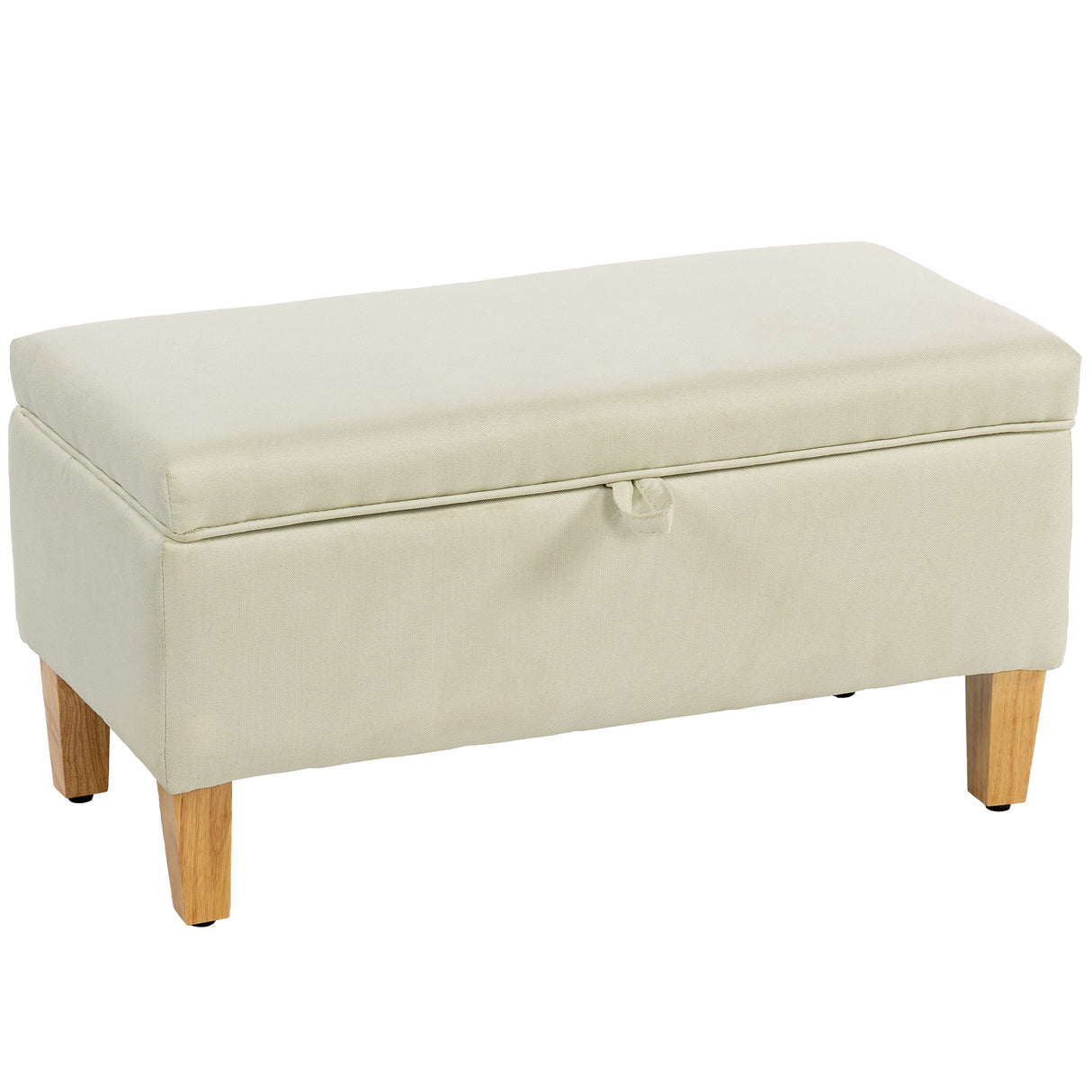 Linen Fabric Storage Ottoman 71cm Wide With Rubberwood Legs - Velmora