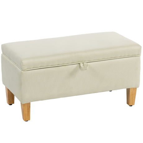 Linen Fabric Storage Ottoman 71cm Wide With Rubberwood Legs - Velmora