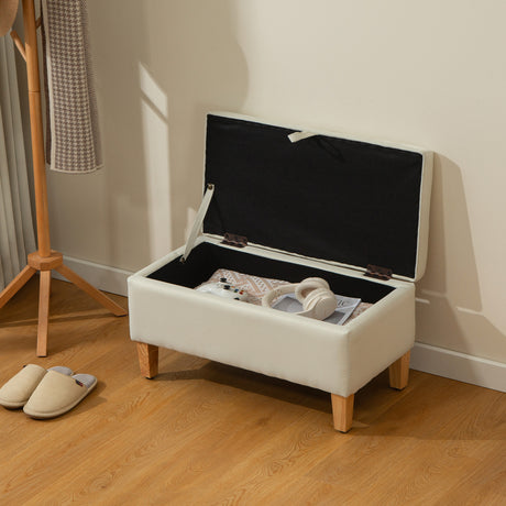 Linen Fabric Storage Ottoman 71cm Wide With Rubberwood Legs - Velmora