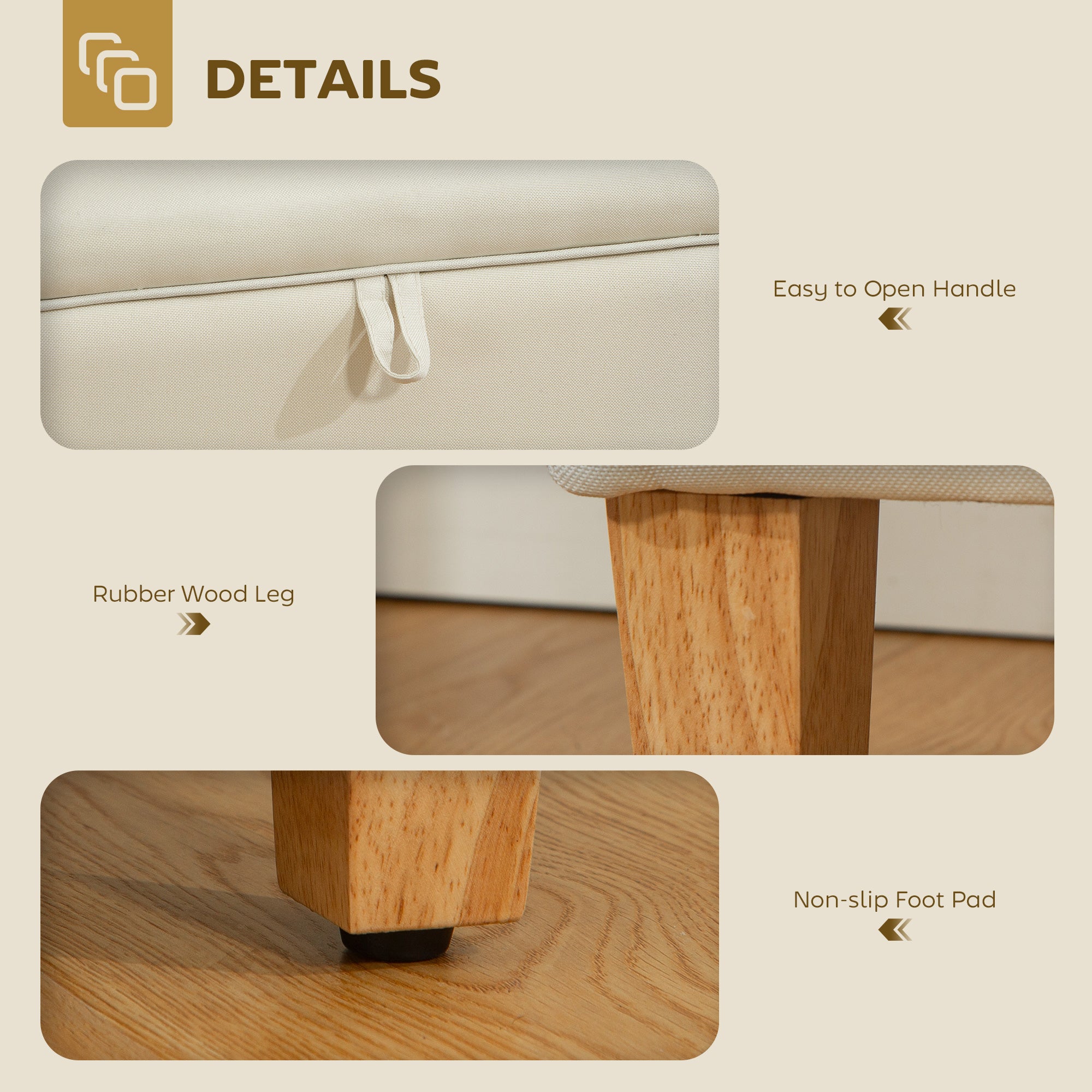 Linen Fabric Storage Ottoman 71cm Wide With Rubberwood Legs - Velmora