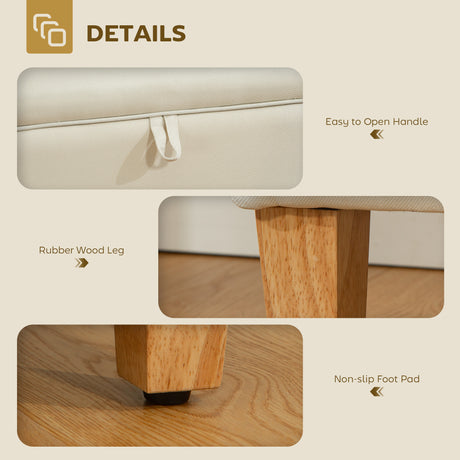 Linen Fabric Storage Ottoman 71cm Wide With Rubberwood Legs - Velmora