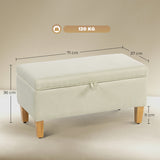 Linen Fabric Storage Ottoman 71cm Wide With Rubberwood Legs - Velmora
