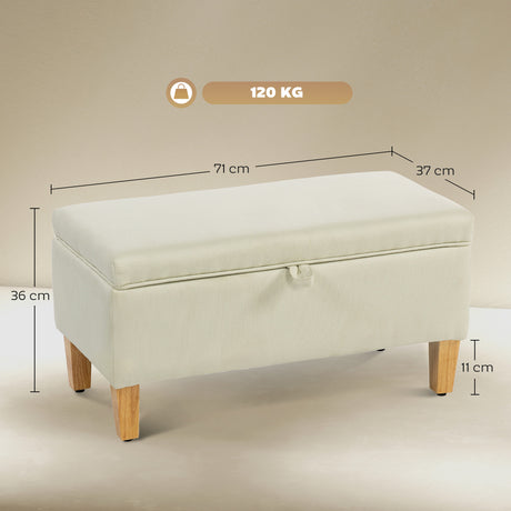 Linen Fabric Storage Ottoman 71cm Wide With Rubberwood Legs - Velmora
