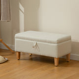 Linen Fabric Storage Ottoman 71cm Wide With Rubberwood Legs - Velmora