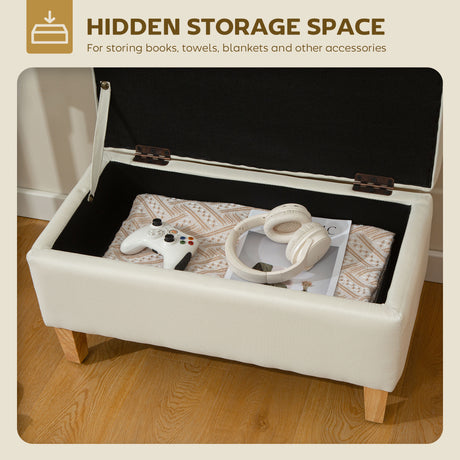 Linen Fabric Storage Ottoman 71cm Wide With Rubberwood Legs - Velmora