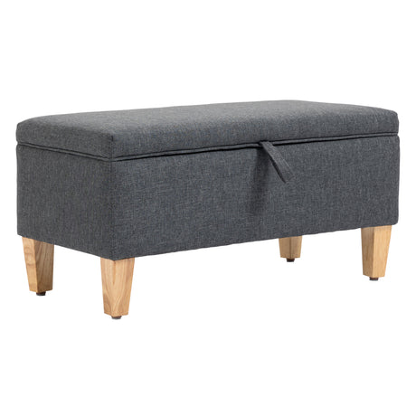 Linen Fabric Storage Ottoman 71cm Wide With Rubberwood Legs - Velmora