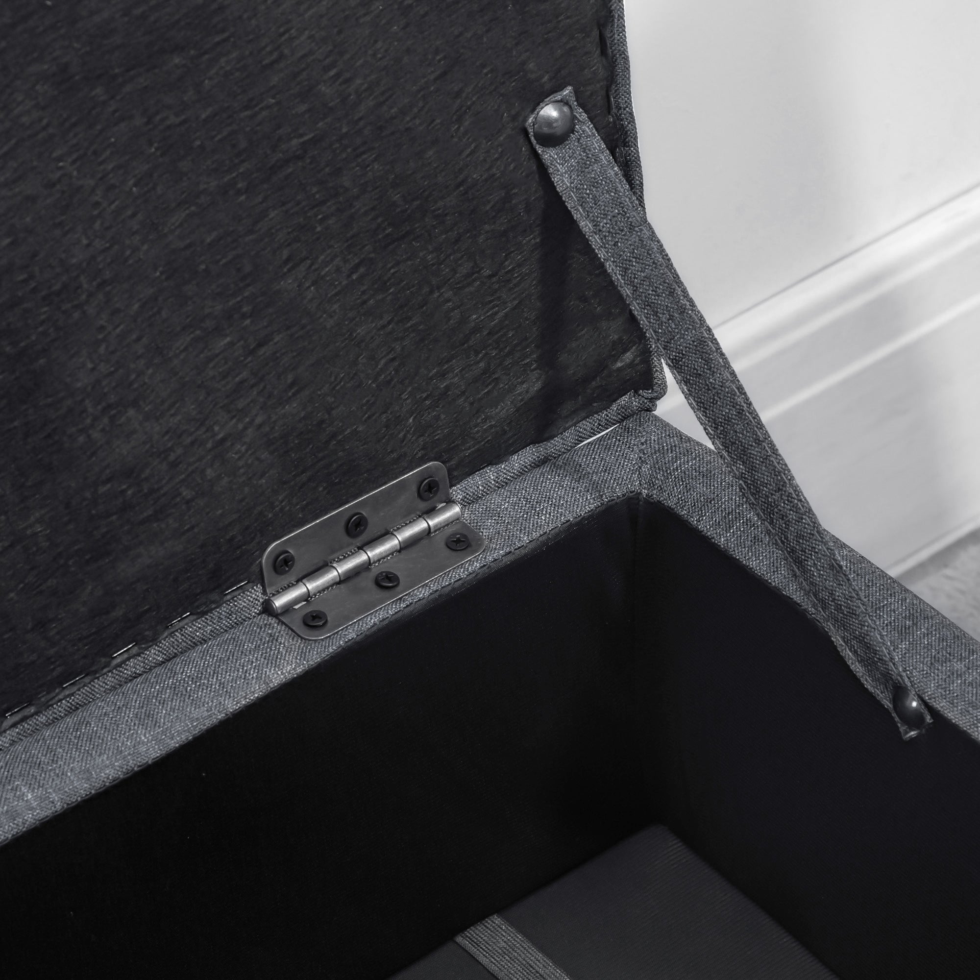 Linen Fabric Storage Ottoman 71cm Wide With Rubberwood Legs - Velmora