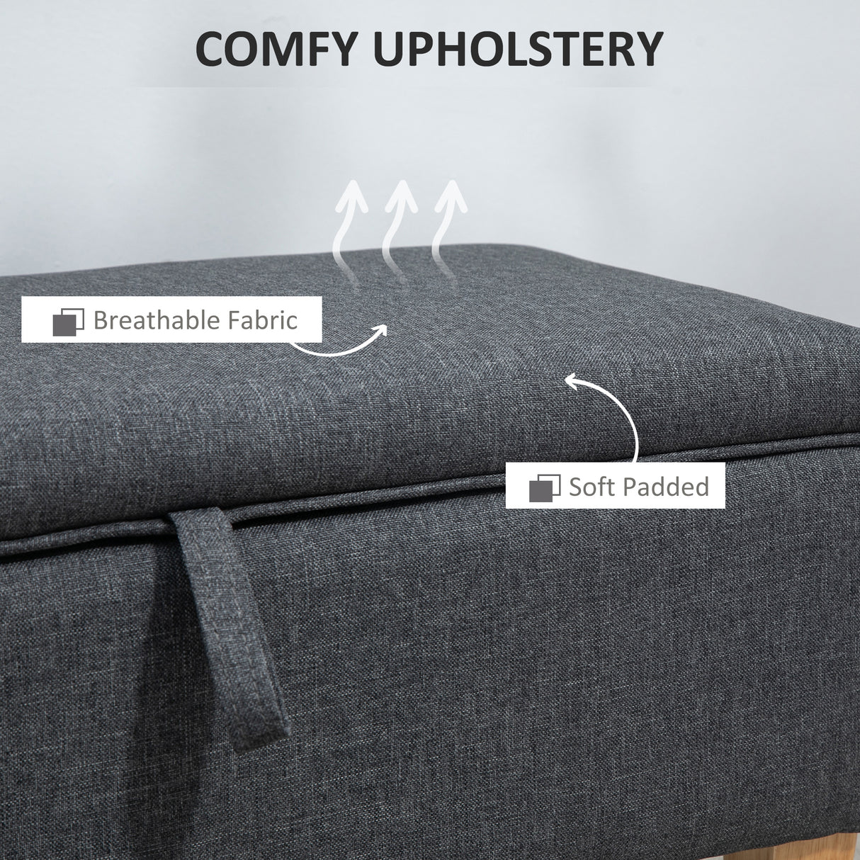 Linen Fabric Storage Ottoman 71cm Wide With Rubberwood Legs - Velmora