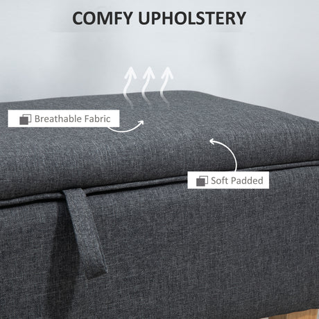 Linen Fabric Storage Ottoman 71cm Wide With Rubberwood Legs - Velmora