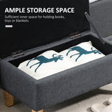 Linen Fabric Storage Ottoman 71cm Wide With Rubberwood Legs - Velmora
