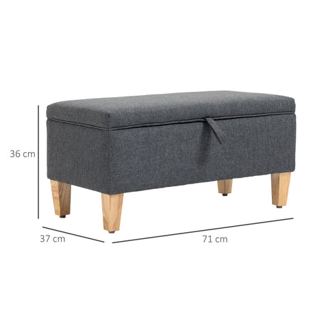 Linen Fabric Storage Ottoman 71cm Wide With Rubberwood Legs - Velmora