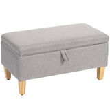 Linen Fabric Storage Ottoman 71cm Wide With Rubberwood Legs - Velmora