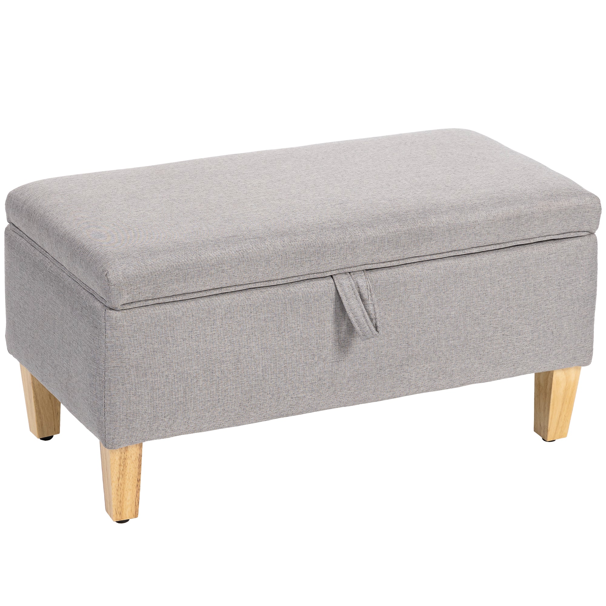 Linen Fabric Storage Ottoman 71cm Wide With Rubberwood Legs - Velmora