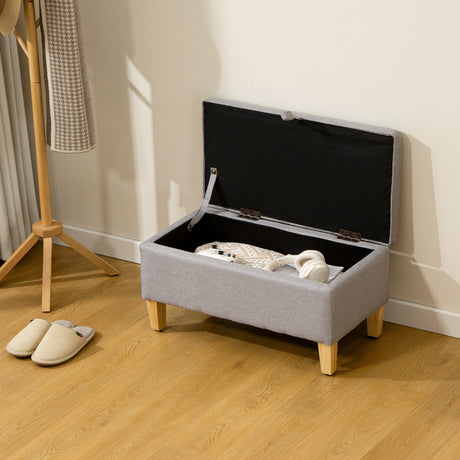 Linen Fabric Storage Ottoman 71cm Wide With Rubberwood Legs - Velmora