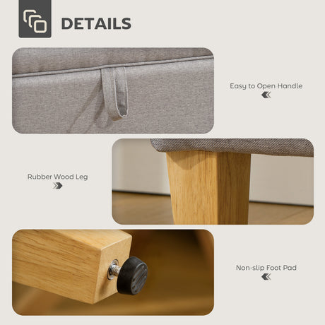 Linen Fabric Storage Ottoman 71cm Wide With Rubberwood Legs - Velmora