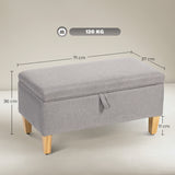 Linen Fabric Storage Ottoman 71cm Wide With Rubberwood Legs - Velmora
