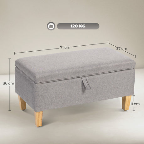 Linen Fabric Storage Ottoman 71cm Wide With Rubberwood Legs - Velmora