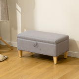 Linen Fabric Storage Ottoman 71cm Wide With Rubberwood Legs - Velmora