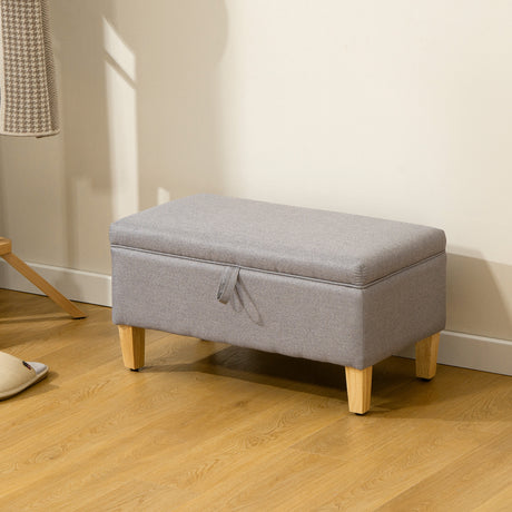 Linen Fabric Storage Ottoman 71cm Wide With Rubberwood Legs - Velmora